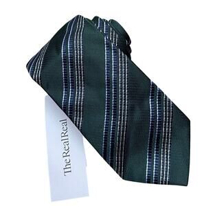 Giorgio Armani Green White Blue Striped Silk Tie 3.5" Made in Italy Luxury
